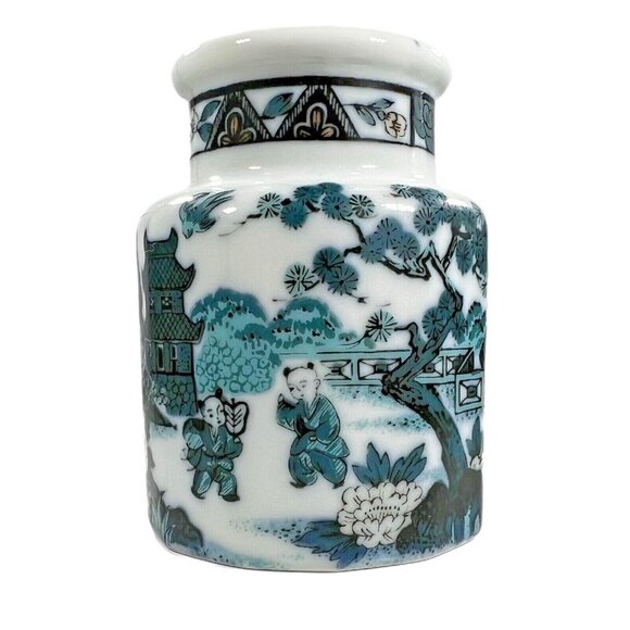 Three Vtg Chinese Jars Bottles Blue & White Porcelain Landscape Pagoda Men Sided - Picture 8 of 12